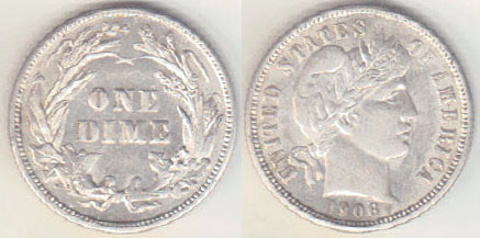 1906 USA silver 10 Cents (Dime) gEF A003790